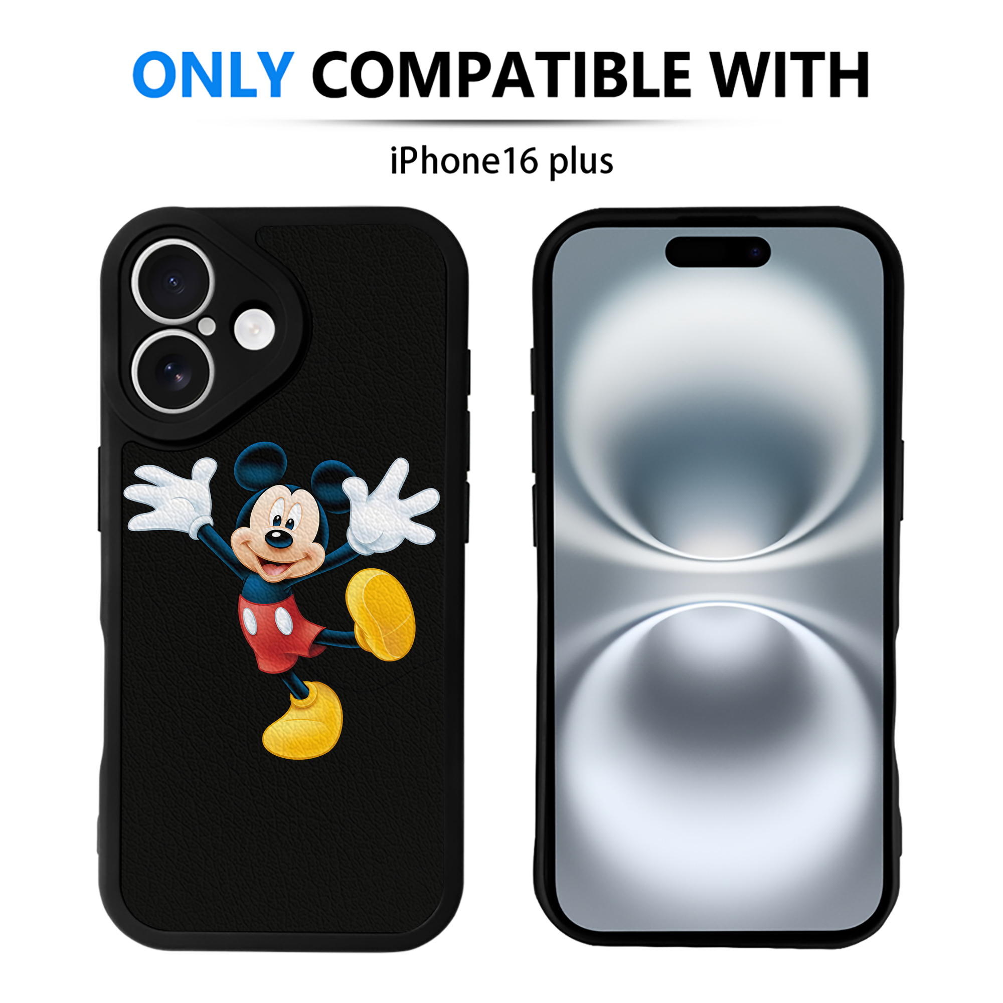 （画像用） ミッキーマウス Mickey Mouse 【iPhone 16シリーズ対応】シリコンスマホケース（レザー調） 材質：シリコン